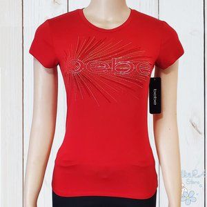 NWT BEBE AUTHENTIC WOMEN'S RED CREW NECK SHORT SLEEVE T-SHIRT SIZE S L XL